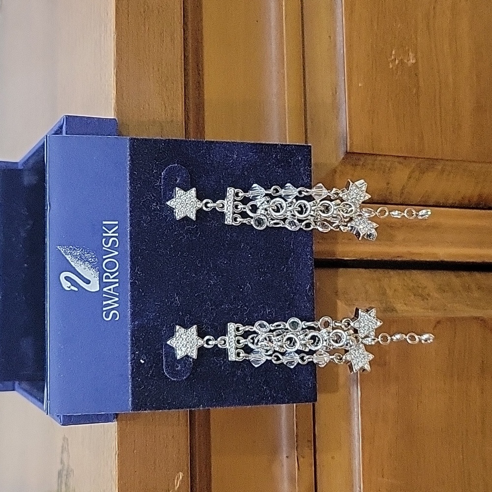 Swarovski Women's Silver Chain Dangle Star Earrings